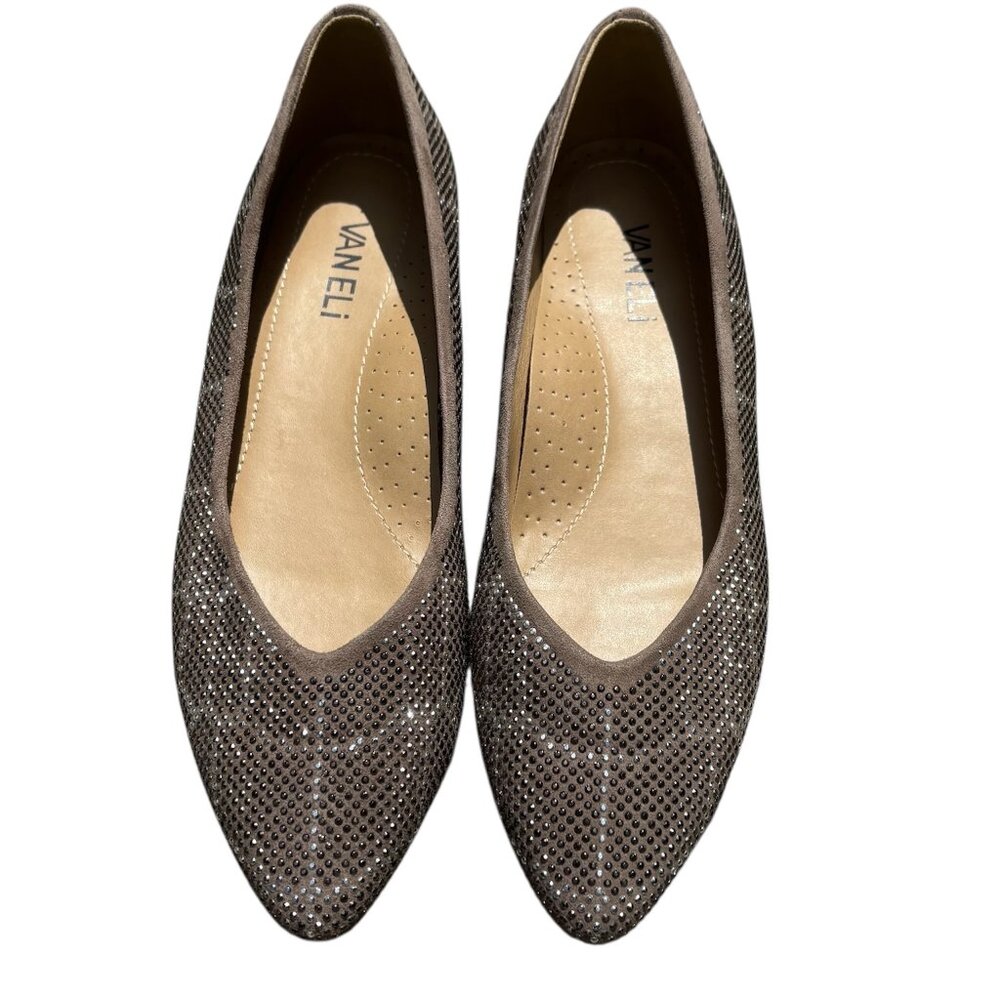 Van Eli Women's Sz 7 Taupe Flat with Silver Sparkle